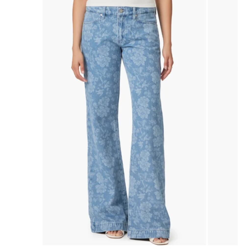 PAIGE Sonja Blue Floral Jacquard Low Rise Wide Leg Trouser Jeans Size 27